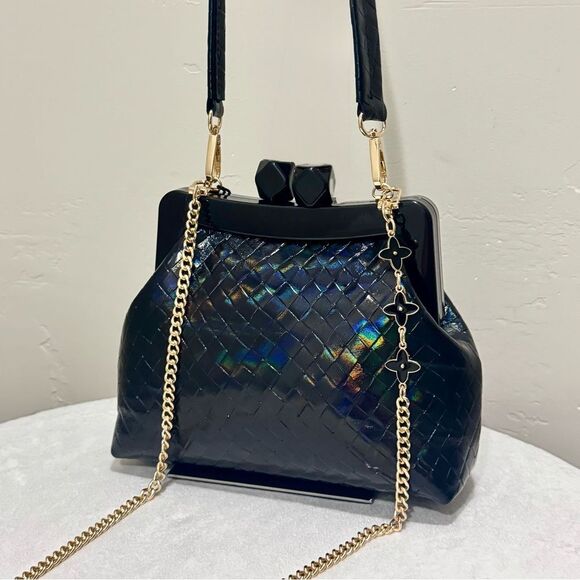 Iridescent Embossed Leather Handmade “Candy” Kisslock Acrylic Frame Clutch Bag - Picture 7 of 16